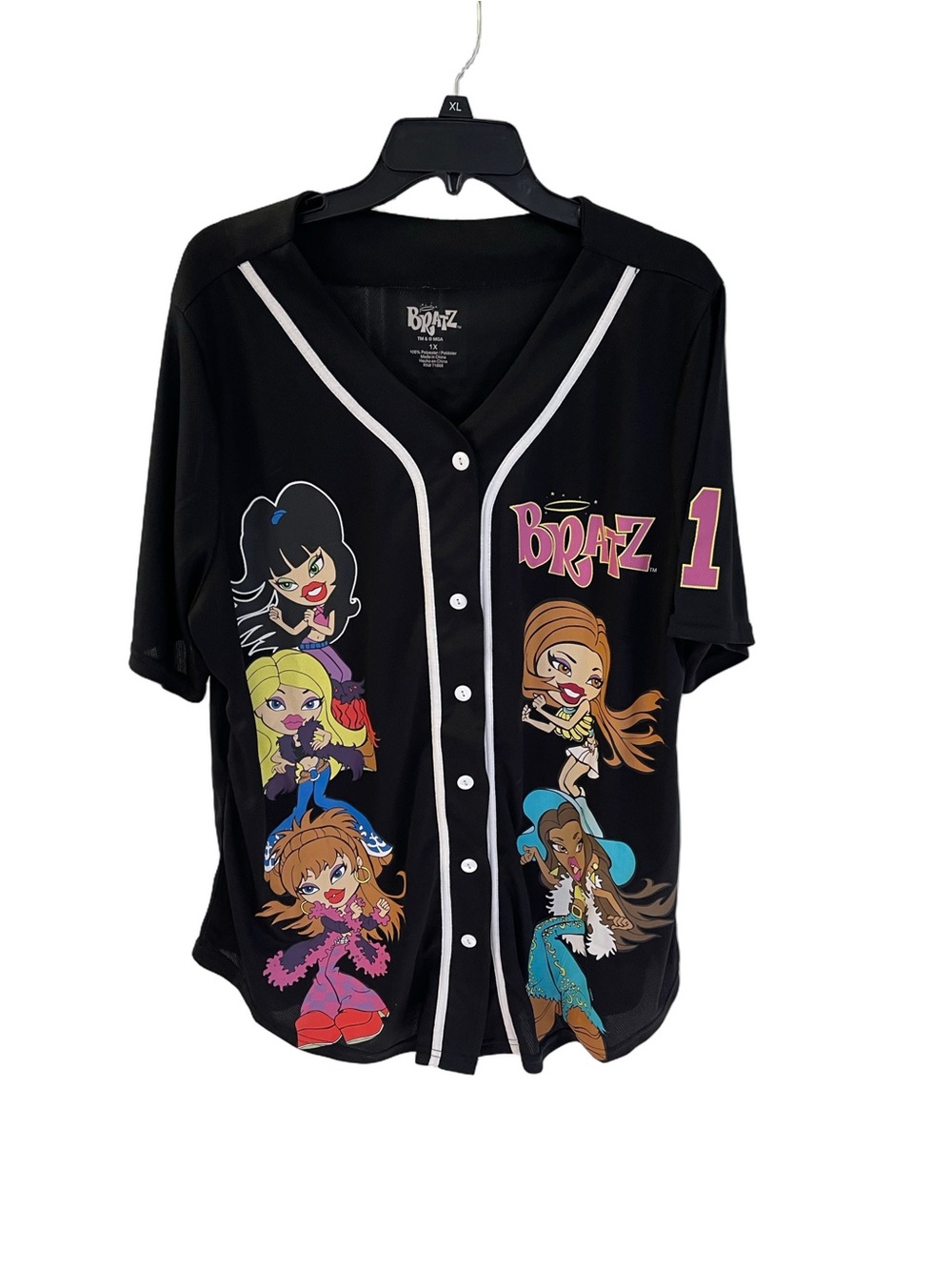 Bratz Dolls Women’s Black Graphic Baseball Jersey Top Button Up NWOT Sz 1X